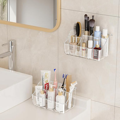 2-Pack Clear Wall-Mounted Toothbrush Holders, Tooth Brush & Toothpaste Holder for Bathroom Countertop or Wall
