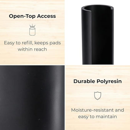 EVIDECO French Home Goods Minimalist Black Cotton Pad Holder - Bathroom Vanity Organizer for Makeup Rounds - Japandi Collection