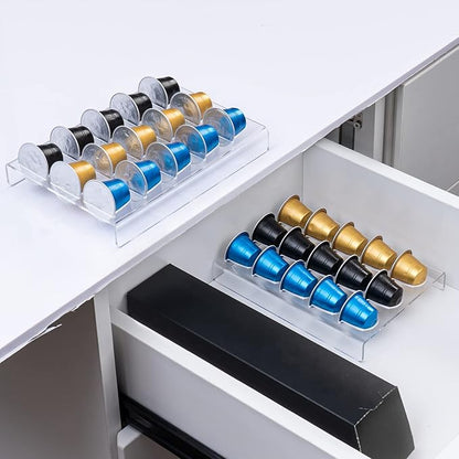 SUMERFLOS 2 Pack Acrylic Clear Coffee Pod Holder Organizer Tray, Coffee Pod Organizer for 15 OriginalLine Pods, Countertop or In Drawer Storage for Office, Home or Kitchen - 30 Pods