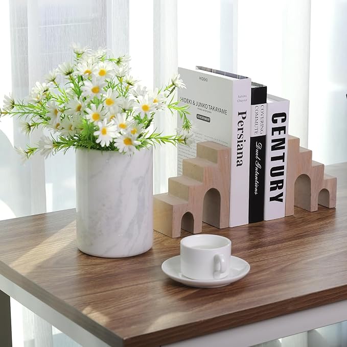 Natural Marble Book Ends for Shelves, Decorative Stone Bookends for Heavy Books, Aesthetic Castle Book Holder/Stopper for Chic Home, Office, or Library Decor, Ideal for Any Bookshelf, Set of 2