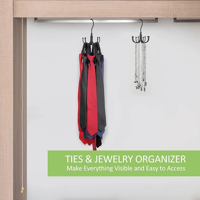OMHOMETY Belt Hanger, 2 Pack Rotatable Belt Organizer for Closet, Accessories Rack, Space Saving Hanging Holder Storage Hook for Belt, Tie, Scarf, Purse, Bra, Tank Top, Black