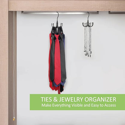 OMHOMETY Belt Hanger, 2 Pack Rotatable Belt Organizer for Closet, Accessories Rack, Space Saving Hanging Holder Storage Hook for Belt, Tie, Scarf, Purse, Bra, Tank Top, Black
