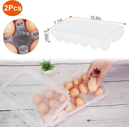 2 Pack Covered Egg Holders For Refrigerator, Plastic Storage Container/Deviled Egg Tray Carrier with Lid Fits 18X2 Eggs(36 Eggs)