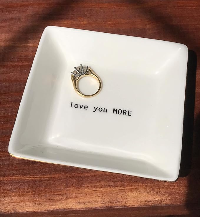 Simply Charmed Love You More Valentine's Day Gift | Husband and Wife Ring Dish | Jewelry Ring Holder | Elegant Trinket Tray Organizer Dish | Gift for Loved One