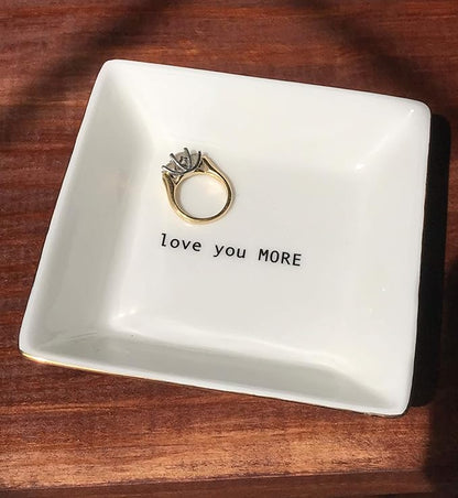 Simply Charmed Love You More Valentine's Day Gift | Husband and Wife Ring Dish | Jewelry Ring Holder | Elegant Trinket Tray Organizer Dish | Gift for Loved One