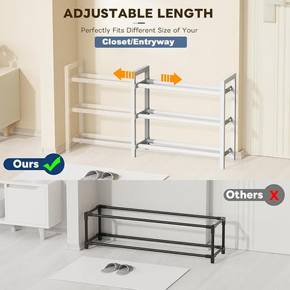 Mavivegue Expandable Shoe Rack, 3-Tier Shoe Organizer for Closet, Adjustable Shoe Rack for Front Door Entrance, Entryway,White