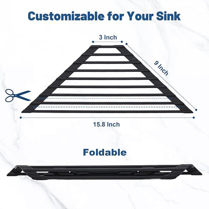 Triangle Roll Up Dish Drying Rack with Silicone Coated and Stainless Steel Over The Sink, Foldable, Anti-Rust and Anti-Slip Kitchen Drainer & Organizer for Top of Sink Corner, Black
