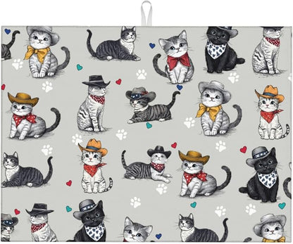 Pet Lover Cat Dish Drying Mat 18x24 For Kitchen Counter Absorbent Microfiber Dishes Pad Dish Drainer Rack Mats Fast Dry Kitchen Accessories