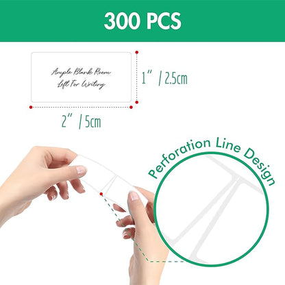 300 Removable Blank Food Labels, Water/Oil/Tear Resistant with Perforation Line for Freezer Food Containers Jars Pantry Organization (Each Measures 1” x 2”)