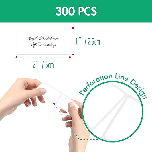 300 Removable Blank Food Labels, Water/Oil/Tear Resistant with Perforation Line for Freezer Food Containers Jars Pantry Organization (Each Measures 1” x 2”)
