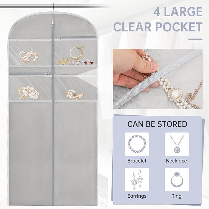 65" Garment Bag for Travel for Hanging Clothes Storage Hanging Suit Cover with Zipper and Accessory Storage for Coats, Dresses, Suits