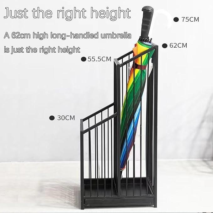 Indoor Metal Umbrella Stand，Umbrella Storage，Tall Metal Standing Umbrella Holder，Umbrella Holder for entryway，for Hotel，Offices，Home，Commercial(Black,40 * 25 * 62cm/16 * 8 * 24.4in)
