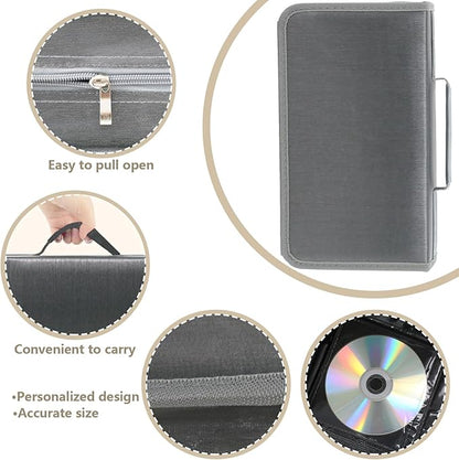 DVD Case CD Storage,128 Capacity CD Cases Holder DVD Storage Case Holders CD DVD Disc Case Storage Wallet Binder for Car Home Office Travel (128 Silvery)