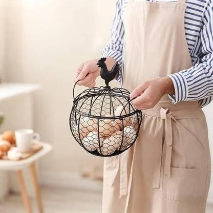 Wire Egg Basket for Gathering Fresh Eggs with Handle | Metal Egg Holder Countertop | Farm Fresh Egg Collecting Basket and Storage Holder | Suitable for Kitchen, Countertop and Farm (About 36 Eggs)