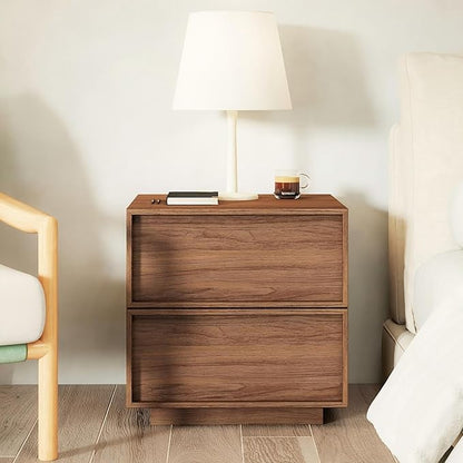 RYWI11OUSE Wooden Nightstand with Storage,Modern Night Stand with 2 Drawers, Bedside Table for Bedroom, Walnut
