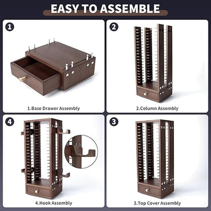 ASFSKY Walnut Wood Game Storage Tower - 20 Games Video Game Organizer & Holder, Universal Video Game Storage Tower with 4 Controller Hooks, Compatible with PS5/PS4/Xbox/Switch - Gamer Gifts