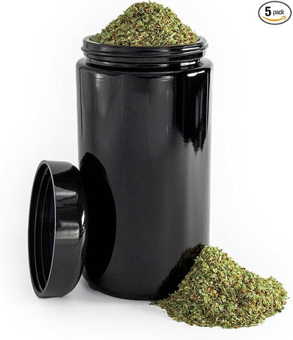 Infinity Jars, 500 ML (17 fl oz) Pack 5, Premium Airtight Ultraviolet Glass Jar Smell Proof, Antistatic, Light Blocking Container for Herbs, Coffee, Tea & Spices Durable, Travel-Friendly Storage