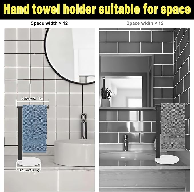 Stainless Steel L-Shaped Hand Towel Holder, SUS304 Bathroom Towel Rack with Thickened Base for Countertop Vanity (Matte Black)