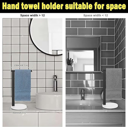 Stainless Steel L-Shaped Hand Towel Holder, SUS304 Bathroom Towel Rack with Thickened Base for Countertop Vanity (Matte Black)