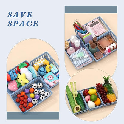 Wenqik Set of 12 Plastic Baskets for Organizing 10.24 x 6.5 x 2.36 Inch Rectangular Trays Plastic Organizer Bins Rectangle for Desk Organization(Haze Blue)