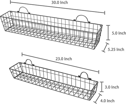 MyGift 2pcs 30-Inch Wire Baskets for Storage and Organization, Rustic Black Wall Mounted Metal Display Racks