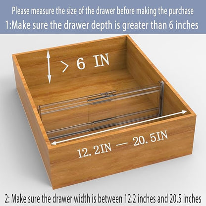 8 Pack Adjustable Drawer Dividers for Clothes,6" High Expandable From 12-20" Clear Drawer Organizers, PC Plastic Separators for Dresser/Bedroom/Bathroom/Kitchen/Office Storage