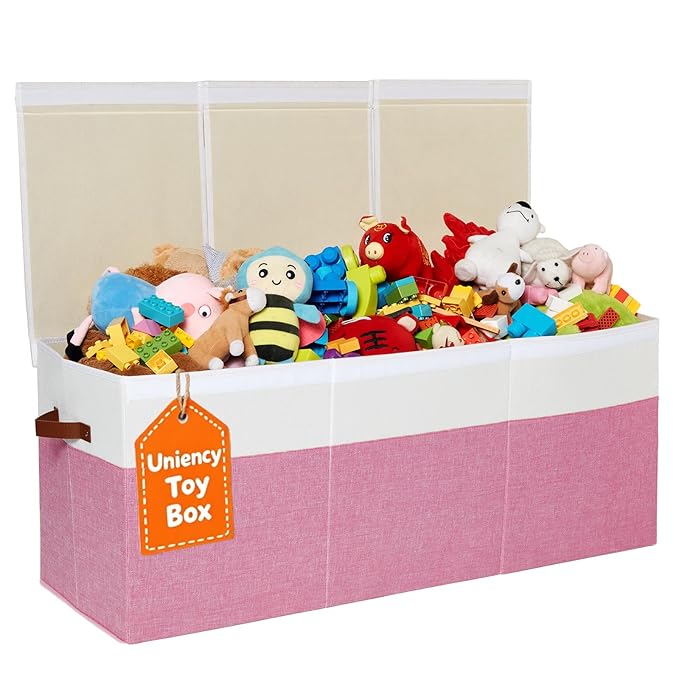 Extra Large Toy Box,150L Foldable Sturdy Toy Storage with Lid,40"x14"x16" Kids Storage Organizer,Toy Chest for Boys&Girls,for Nursery,Bedroom,Playroom,Living Room,Large Capacity Toybox(Pink)