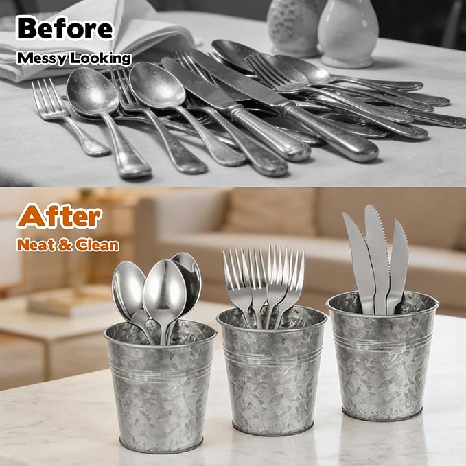 3 Pcs Farmhouse Silverware Holder, Fork Knife and Spoon Cutlery Organizers, Metal Cooking Utensil Organizer, Utensil Drying Cylinder for Kitchen Countertop, Kitchen Home Office Organizers