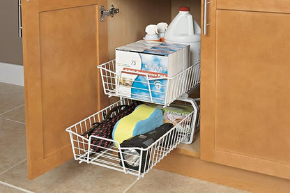 ClosetMaid 11 in. Pull Out Cabinet Organizer, 2 Tier, Heavy Duty, Slide Out Pantry Shelves Drawers for Kitchen, Bathroom, White