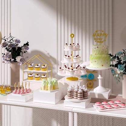 6PCS Buffet Risers, Food Risers for Buffet Table, Acrylic Boxes for Food, Display Stand for Party Catering Dessert Collectibles, Acrylic Cube Boxes with Hollow Bottoms, Food Stand Set, White (8"x9"x10")