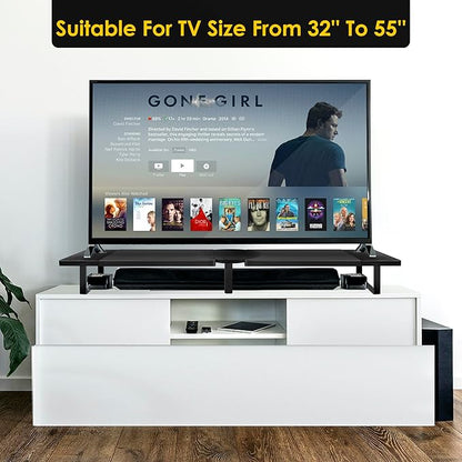 Dual-Monitor Stand for Desk - Large Adjustable Length and Angle Riser for 2 Monitors, Double Computer Desktop Organizer, Shelf for TV, Laptop, Printer