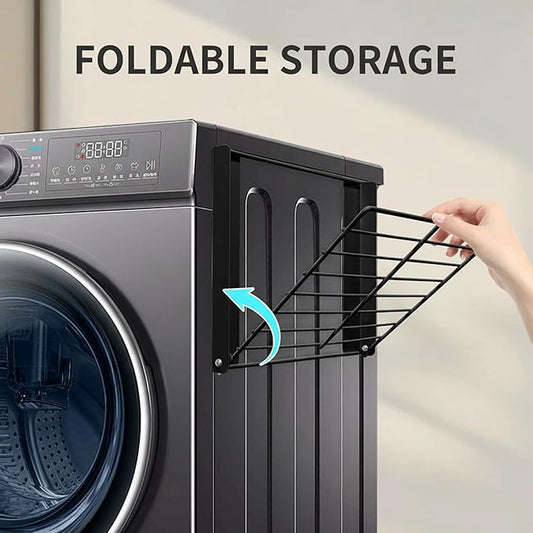 LEQ Clothes Drying Rack Magnetic Folding Shelf for Clothes and Towels, Magnet Rack Mount on Washing Machine Fridge, Durable Folding Rack for Laundry Room Bathroom Kitchen,Black