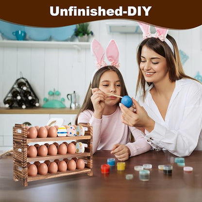 Egg Holder Countertop, 3-Tire Solid Wooden Egg Holder, Stackable Egg Storage Basket Holding Up to 36 Fresh Eggs, Chicken, Duck Eggs - Unfinished