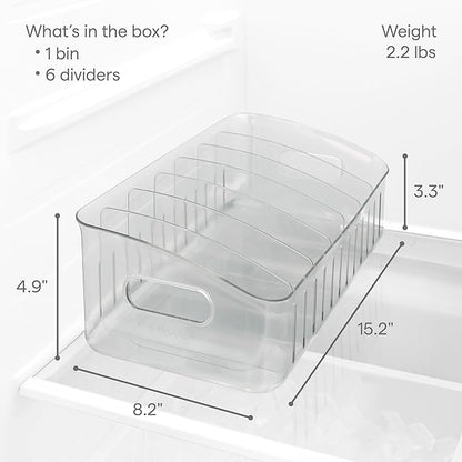 YouCopia FreezeUp Freezer Bin 15", BPA-Free Clear Fridge Organizer with Adjustable Dividers and Handles for Frozen Food and Leftovers