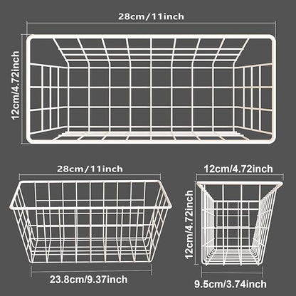 Adhesive Basket Wall Wire Basket Over the Cabinet Door Organizer No Drilling Mounted 4 Pack, White