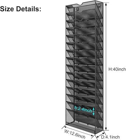 Hanging Wall File Organizer,16-Tier Desk File Mail Holder, Paper Bill Organization For Office Home School, Black
