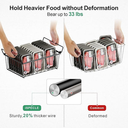 iSPECLE Chest Freezer Organizer - 3 Pack Stackable Deep Freezer Organizer Bins for 5 Cu Ft Freezer Sort Frozen Food, Freezer Organizer Bins Get Food Easily with Handle Add Storage Space, Black