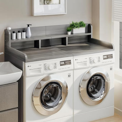 Washer Dryer Countertop, Laundry Wood Shelf Topper with Edge, 2-Tier Laundry Countertop, for Washer and Dryer Laundry Hamper Counter Storage Organization (Grey)