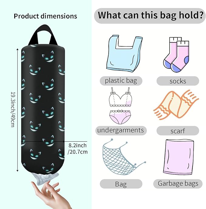 Plastic Bag Holder, Wall Mount Grocery Bag Organizer, Funny Hanging Trash Bag Storage Dispenser for Home Kitchen Cute Black Cats