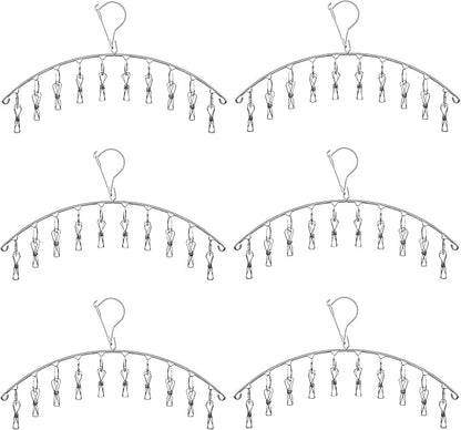 6 Pack Laundry Drying Hanger Rack, Stainless Steel Sock Underwear Peg Hanger with 10 Pegs Windproof Hokk