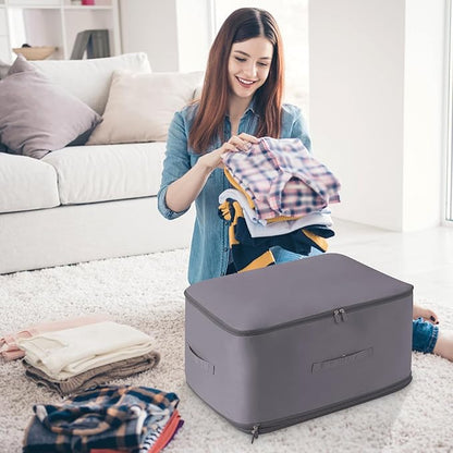HEVOY Ultra Space Saving Self Compression Organizer, Self Compression Storage Bags, Foldable Closet Organizers Storage Tote, Moving Bag Containers with Handle for Comforters, Blankets (Gray, Large)