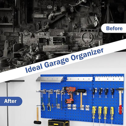 Goplus Garage Pegboard, Metal Pegboard Tool Organizer Kit with 3 Pegboards & 28 PCs Hanging Accessories, Heavy Duty Wall Organizer Peg Board for Workshop, Tool Storage