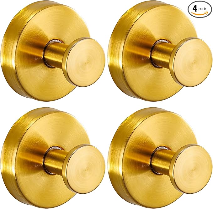 Supopular Reusable Heavy Duty Suction Cup Hooks for Kitchen/Bathroom/Shower - Wet-Proof Hooks for Towels, Robes, Loofah&Wreaths/No Drill Mounting on Glass, Tile, Metal (4, Brushed Gold)