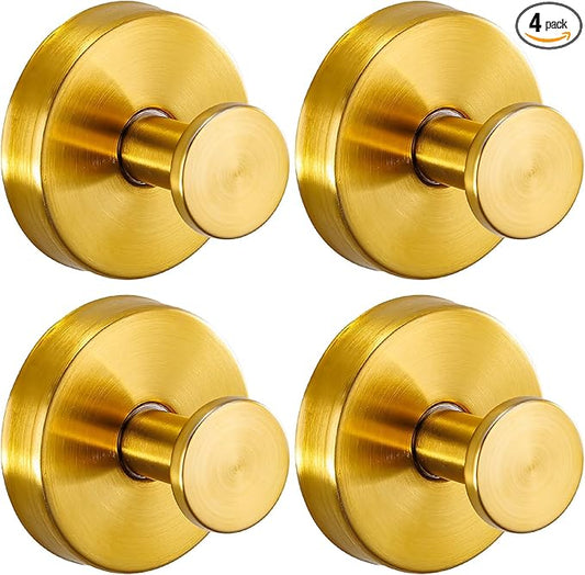 Supopular Reusable Heavy Duty Suction Cup Hooks for Kitchen/Bathroom/Shower - Wet-Proof Hooks for Towels, Robes, Loofah&Wreaths/No Drill Mounting on Glass, Tile, Metal (4, Brushed Gold)
