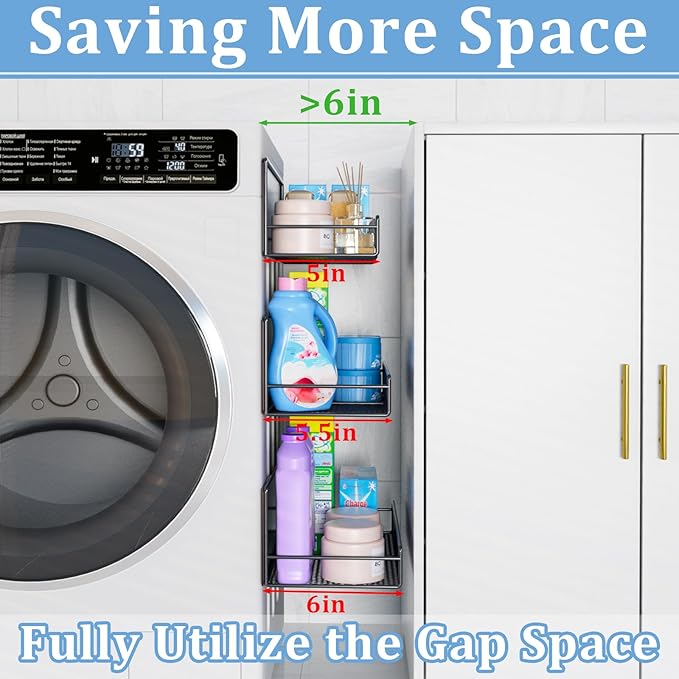 Widen Magnetic Laundry Organizer: Strong Adsorption Magnetic Baskets with Hanger Organizer, Rust Proof Magnetic Shelf for Washing Machine, Heavy Duty Magnetic Spice Rack for Refrigerator(Black)