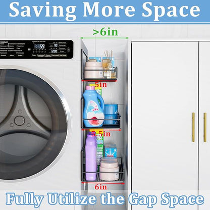 Widen Magnetic Laundry Organizer: Strong Adsorption Magnetic Baskets with Hanger Organizer, Rust Proof Magnetic Shelf for Washing Machine, Heavy Duty Magnetic Spice Rack for Refrigerator(Black)