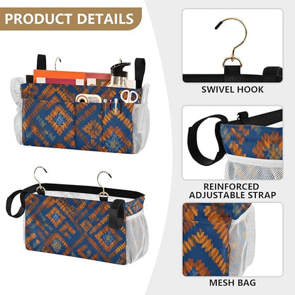 CuwrYet Bedside Caddy Hanging Bunk Bed Caddy Bed Organizer Hanging Pocket with 2 Hooks Bedside Storage Organizer Pocket Bag Holder Blue Orange Diamond Tie-dye