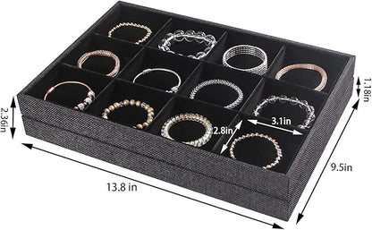Julysky 2Pcs 12 Grids Stackable Jewelry Organizer Trays for Drawer,Bracelet Holder Box,Necklace Display Stand for Selling