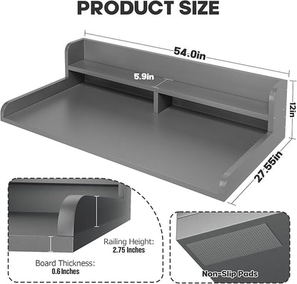 2-Tier Washer Dryer Countertop with 2.75"H Edge Rails, 54" W x 27.55" D Laundry Countertop for Folding Clothes, Washer and Dryer Topper with Non-Slip Pad (Gray)