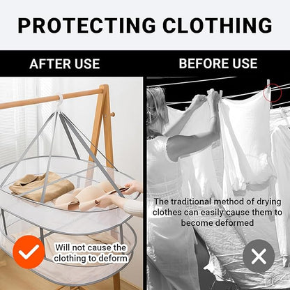 Sweater Drying Rack Mesh Foldable, Lay Flat Clothes Dryer Rack, Large Hanging Dry Rack for Clothes, Folding Clothing Drying Hanger, Portable for Laundry Indoor Outdoor (3-Tier)